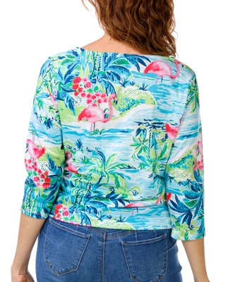 Thumbnail 2: Onque Women's Floral Rhinestone Tie Front Top 