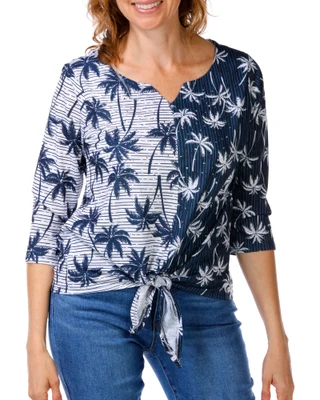 Thumbnail 1: Onque Women's Print Rhinestone Tie Front Top 