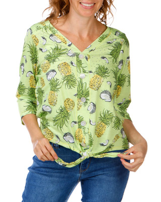 Thumbnail 1: Onque Women's Pineapple Rhinestone Front Tie Top 