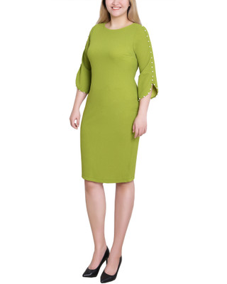Thumbnail 3: Ny Collection NY Collection Petite Solid Pearl Detail Petal Sleeve Dress 