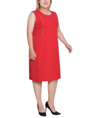 Thumbnail 3: Ny Collection NY Collection Plus Solid Sleeveless Stud Front Dress 