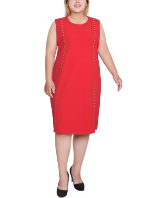 Thumbnail 1: Ny Collection NY Collection Plus Solid Sleeveless Stud Front Dress 