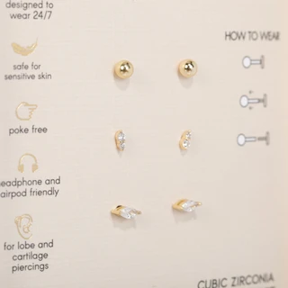 Thumbnail 2: OLIVIA & JACKSON Women's 3-Piece Stud Earring Set 