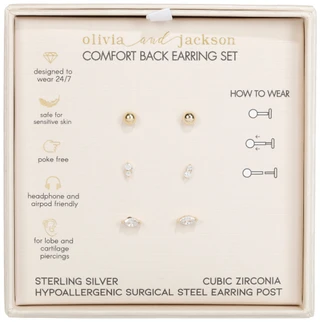 Thumbnail 1: OLIVIA & JACKSON Women's 3-Piece Stud Earring Set 