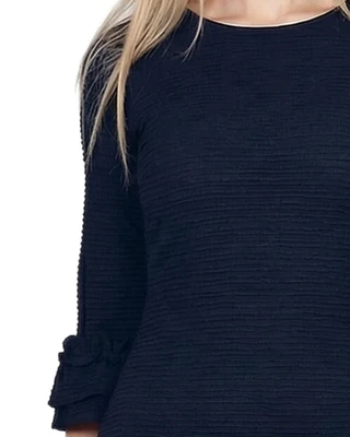 Thumbnail 2: Ny Collection Petite Solid Textured Knit Ruffle Tiered Sleeve Dress 