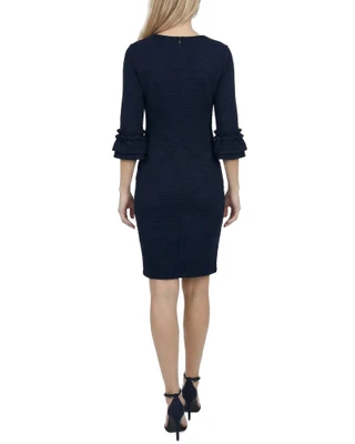 Thumbnail 3: Ny Collection Petite Solid Textured Knit Ruffle Tiered Sleeve Dress 
