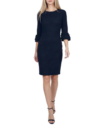 Thumbnail 1: Ny Collection Petite Solid Textured Knit Ruffle Tiered Sleeve Dress 