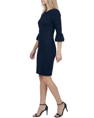 Thumbnail 4: Ny Collection Petite Solid Textured Knit Ruffle Tiered Sleeve Dress 
