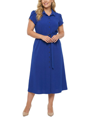 Thumbnail 1: Ny Collection Plus Solid Belted Scuba Crepe Midi Dress 