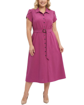 Thumbnail 1: Ny Collection Plus Solid Belted Scuba Crepe Midi Dress 