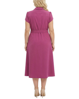 Thumbnail 3: Ny Collection Plus Solid Belted Scuba Crepe Midi Dress 