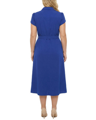 Thumbnail 3: Ny Collection Plus Solid Belted Scuba Crepe Midi Dress 
