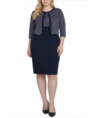 Thumbnail 1: Ny Collection Plus  2 Pc. Sheath Dress & Textured Cropped Jacket Set 