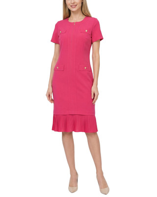 Thumbnail 1: Ny Collection Women's Solid Pleat Hem Short Sleeve Dress 