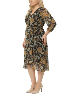Thumbnail 3: Ny Collection Plus Chiffon Handkerchief Hem Midi Dress 