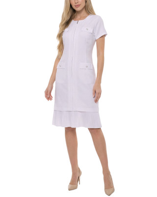 Thumbnail 1: Ny Collection Petite Solid Pleat Hem Short Sleeve Dress 
