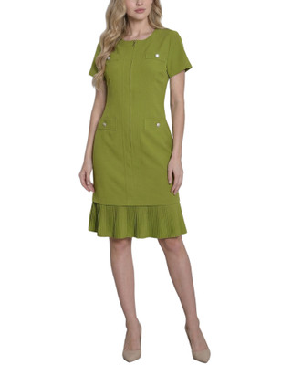 Thumbnail 1: Ny Collection Petite Solid Pleat Hem Short Sleeve Dress 