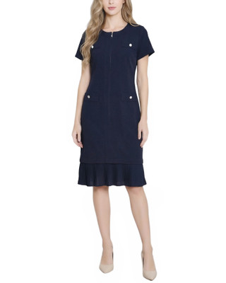Thumbnail 1: Ny Collection Petite Solid Pleat Hem Short Sleeve Dress 