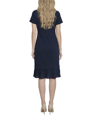 Thumbnail 2: Ny Collection Petite Solid Pleat Hem Short Sleeve Dress 