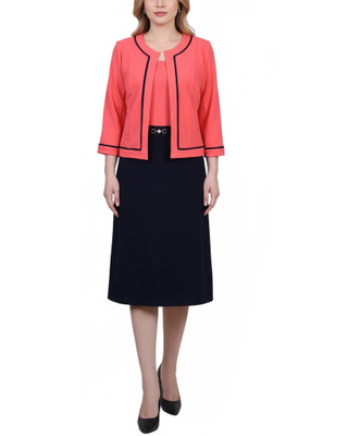 Thumbnail 1: Ny Collection Petite 2 Pc. Color Block Sheath Dress & Cropped Jacket Set 