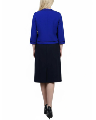 Thumbnail 3: Ny Collection Petite 2 Pc. Color Block Sheath Dress & Cropped Jacket Set 