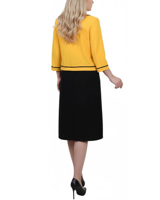 Thumbnail 6: Ny Collection Petite 2 Pc. Color Block Sheath Dress & Cropped Jacket Set 