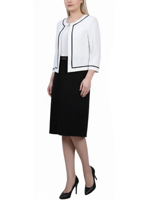 Thumbnail 4: Ny Collection Petite 2 Pc. Color Block Sheath Dress & Cropped Jacket Set 