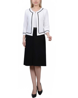 Thumbnail 1: Ny Collection Petite 2 Pc. Color Block Sheath Dress & Cropped Jacket Set 