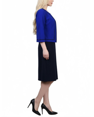 Thumbnail 6: Ny Collection Petite 2 Pc. Color Block Sheath Dress & Cropped Jacket Set 