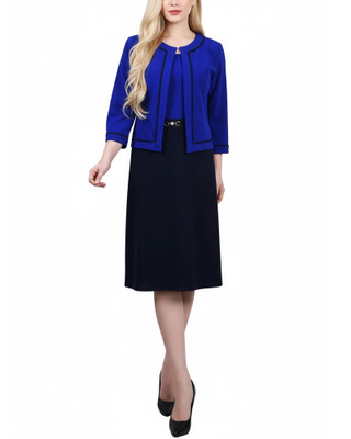 Thumbnail 1: Ny Collection Petite 2 Pc. Color Block Sheath Dress & Cropped Jacket Set 