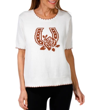 Thumbnail 1: ADRIENNE VITTADINI Women's Horseshoe Pullover Sweater Top 