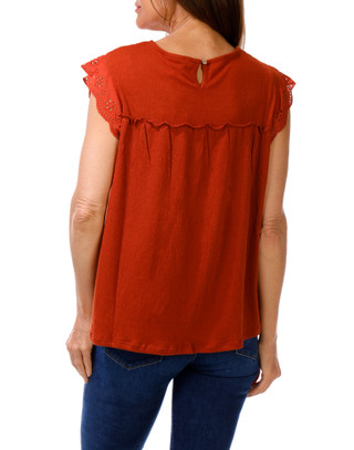 Thumbnail 2: Tru Self Women's Solid Gauze Embroidered Yoke Top  