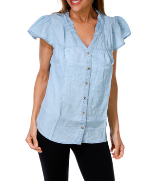 Thumbnail 1: ADRIENNE VITTADINI Women's Ruffle Sleeve Button Down Top  