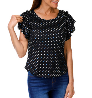 Thumbnail 1: STELLA + GINGER Women's Petite Polka Dot Print Top 