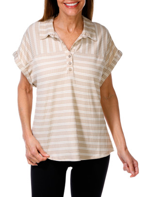 Thumbnail 1: Tru Self Women's Stripe Ribbed Top 