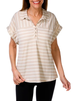 Thumbnail 1: Tru Self Women's Stripe Ribbed Top 