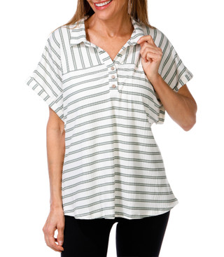Thumbnail 1: Tru Self Women's Stripe Ribbed Top 
