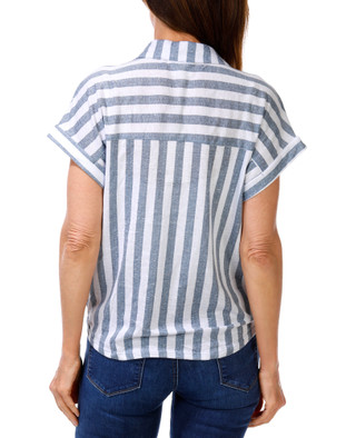 Thumbnail 2: Tru Self Women's Short Sleeve Striped Tie Front Top 