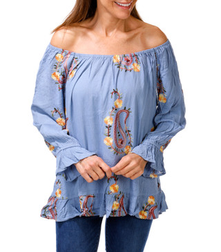 Thumbnail 1: LIV LOS ANGELES Women's Off The Shoulder Embroidered Top 