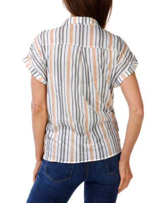 Thumbnail 2: Eden & Olivia Women's Short Sleeve Stripe Button Down Top 