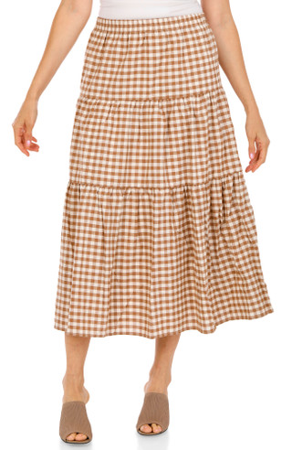 Thumbnail 1: WD NY Women's Tiered Poplin Gingham Skirt 