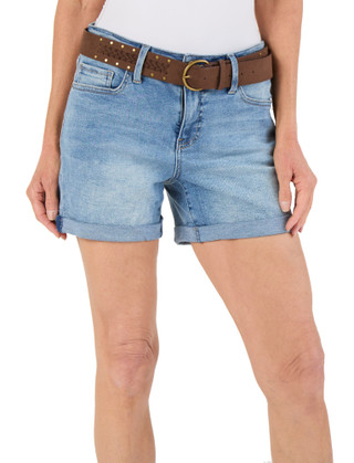 Thumbnail 1: Royalty Women's 5 Pocket Jean Shorts with Belt 