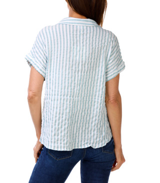 Thumbnail 2: Beach Lunch Lounge Women's Short Sleeve Striped Button Down Top 