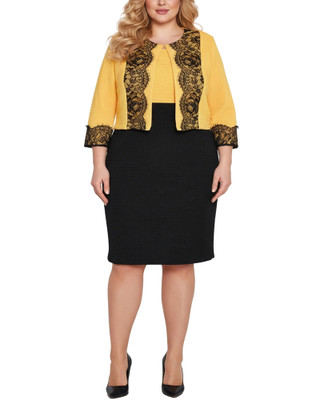 Thumbnail 1: Ny Collection Plus 2 Pc. Ponte Cropped Jacket & Dress Set 