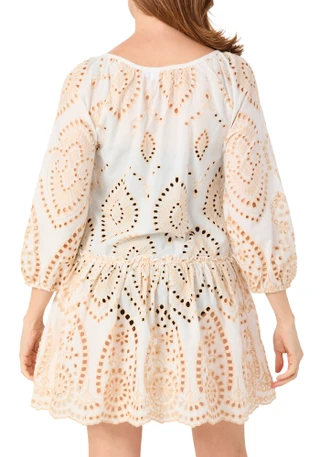 Thumbnail 2: Dotti Women's 3/4 Sleeve Eyelet Swim Cover-Up Dress 