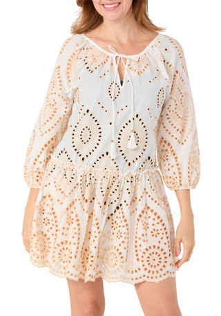 Thumbnail 1: Dotti Women's 3/4 Sleeve Eyelet Swim Cover-Up Dress 