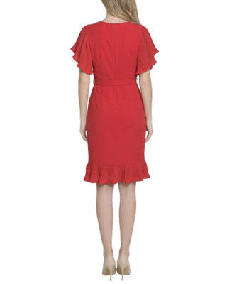 Thumbnail 2: Ny Collection Women's Solid Belted Flutter Sleeve Wrap Dress 