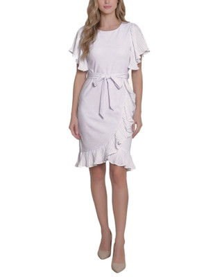 Thumbnail 1: Ny Collection Women's Solid Belted Flutter Sleeve Wrap Dress 