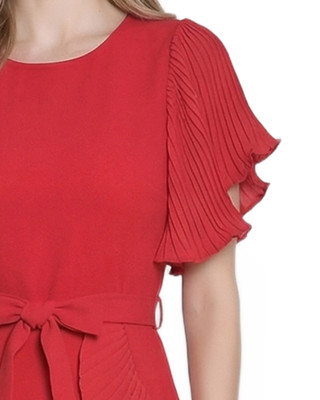 Thumbnail 3: Ny Collection Women's Solid Belted Flutter Sleeve Wrap Dress 