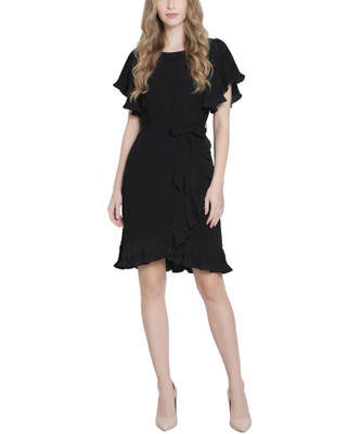 Thumbnail 1: Ny Collection Women's Solid Belted Flutter Sleeve Wrap Dress 